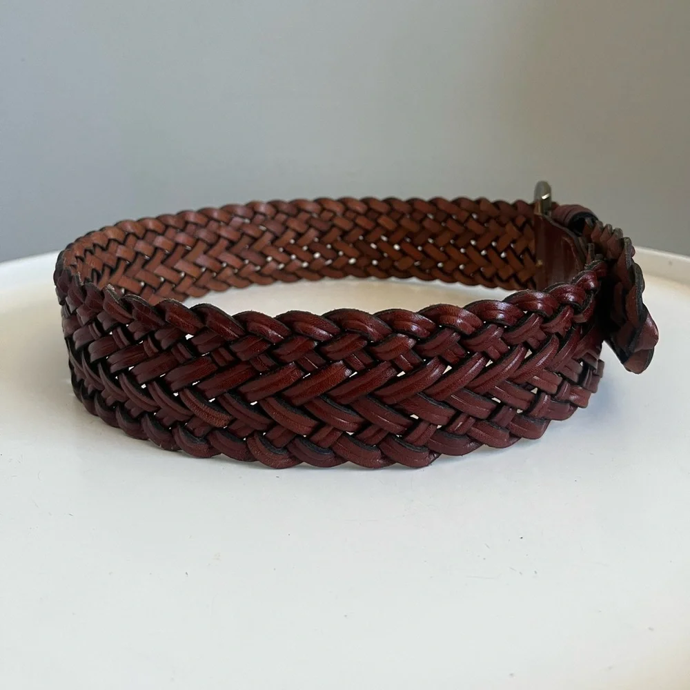 Vintage TALBOTS Women’s Braided Woven Brown Genuine Leather MEDIUM Belt